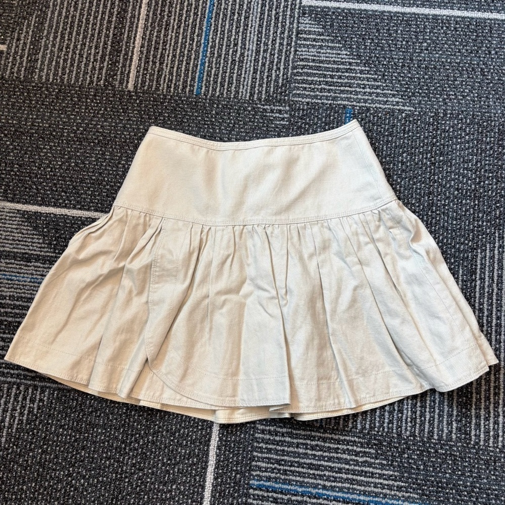 J. Crew‎ Skirt Biege faux wrap pleated cotton linen